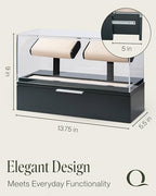 QWATCH Watch Stand Display Case - Acrylic Watch Box for 2 or 4 Watches with Jewelry Valet Tray and Drawer - color: Double - Green / Ivory