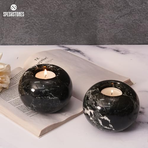 Marble Tealight Candle Holder 4-Inch Handmade Black Stone Votive Holder for Tables Centerpieces & Earthy Room Decor, Decorative Candle Holder for Wedding Gifts - size: 4''