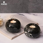Marble Tealight Candle Holder 4-Inch Handmade Black Stone Votive Holder for Tables Centerpieces & Earthy Room Decor, Decorative Candle Holder for Wedding Gifts - size: 4''
