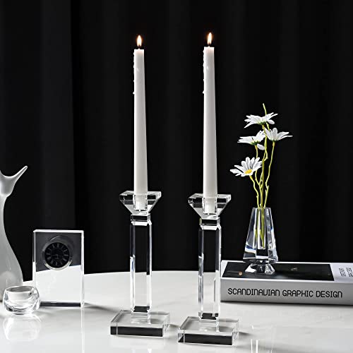 kitCom Crystal Candle Holders Set of 2, 8.27" Tall Crystal Candlestick Holders, Candlestick Holders Taper Candle Holders for Table Wedding Housewarming Gifts Decor - size: 8"
