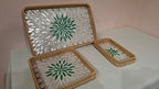 Set of 3 Rattan Serving Trays with Mother of Pearl Inlay – Handwoven Boho & Modern Farmhouse Decor for Kitchen, Bathroom, Coffee Table & Ottoman - style: Rattan Trays with Mother of Pearl Inlay