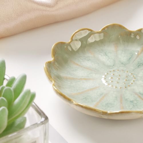 Lotus Ring Holder Dish Small Indoor Ash Tray, Ceramic Dessert Plate Trinket Jewelry Holder Organizing Necklace Earrings for Parents Friends Sister, Light Green. All Jewelries Are NOT Included. - color: Jade Green