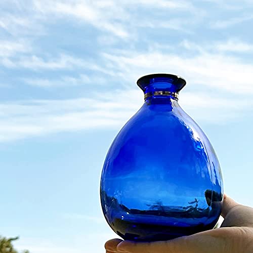 Glass Vase for Flowers, Rounded Small Blue Glass Vase for Home Decor Gift Centerpieces Events (Dark Blue & Gold)…