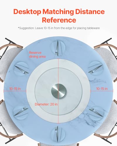 VEVOR 20 in Glass Lazy Susan Turntable, 360° Rotation Round Clear Tabletop Rotating Tray, Tempered Glass Dining Table Centerpiece, Smooth and Silent Spin, for Family Gatherings, Banquets & Weddings - size: 20 "