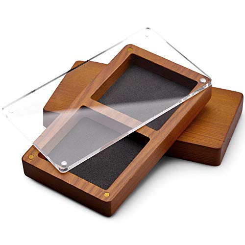 Oirlv Wood 2 Grid Jewelry Display Tray Premium Microfiber Interior Jewelry Organizer Box with Top Lid Ring Earrings Bracelet Storage Dish(Grey) - color: Grey 2 Grids