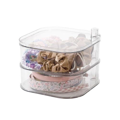 FABROK 2-Layer Girls Hair Accessories Organizer, Large Rotating Vanity Storage Container for Headbands, Scrunchies, Clips, Plastic Women Hair Ties Holder, Makeup Brush Box - size: 2-Layer