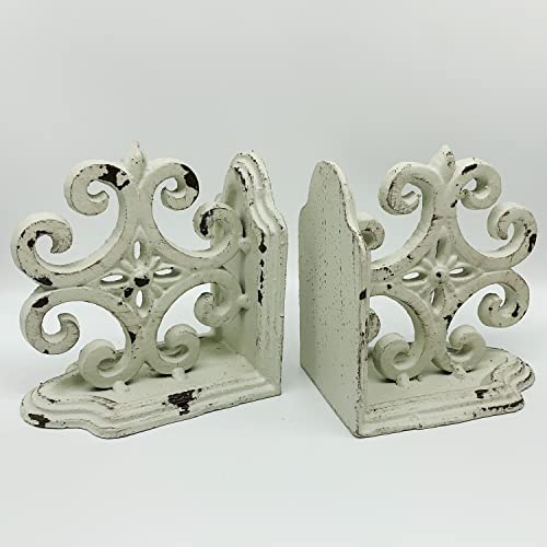 Decorative Bookends, Cast Iron Book Ends for Shelves, Set of 2 Heavy Duty Bookend Supports Book End Book Holder (Antique White)