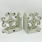 Decorative Bookends, Cast Iron Book Ends for Shelves, Set of 2 Heavy Duty Bookend Supports Book End Book Holder (Antique White)