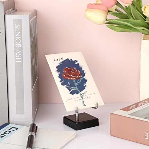 Hipiwe Adjustable Stainless Steel Arms Display Stand Wooden Base Rock Display Small Display Easel Holder for Displaying Fossil Coral Geodes Rock Mineral Agate Plate Seashell and Photos, 2"x2"x3.1" - size: Small