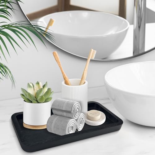 Bamboo Vanity Bathroom Tray for Counter, Bamboo Tray for Bathroom, Toilet Tank, Perfume 11.8L x 5.9W x 0.8H inch (Black) - color: Black