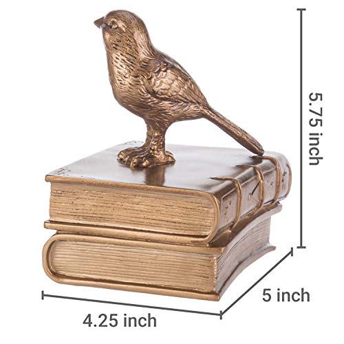 MyGift Gold Bird Bookends Decorative for Heavy Books, Brass Book Ends for Shelves, Vintage Resin Bookends, 1 Pair - color: Gold