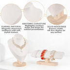 Rainmae 4 Pcs Jewelry Display Set, Necklace Display Stand and T Bar Bracelet Holder, Wooden Necklace/Watch/Bracelet Display Rack, Jewelry Bust for Selling for Vendors Home Trade Organizer (Medium)