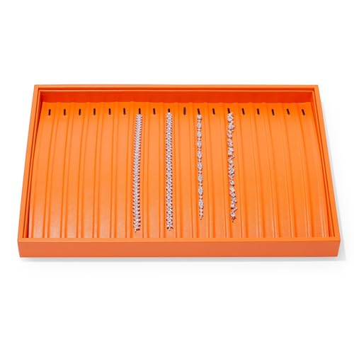 18 Slots PU Leather Jewelry Tray Necklace Display Tray Jewelry Drawer Organizer Necklace Bracelet Holder Stackable Jewelry Trays for Necklace Bracelet Pendant (Orange) - color: Orange, size: 18 Slot