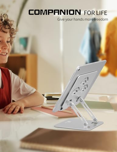 Tablet Stand, Adjustable Tablet Holder for Desk, Premium Aluminum Portable Holder for iPads, Kindle, Switch, and Smartphones, Fits 4-12" Devices Silver, Pro Size - color: Silver, size: Pro Size