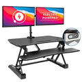Mount-It! Electric Standing Desk Converter with Dual Monitor Arms for 2 Screens (Max 32"), Large 35.4" Wide Desktop, Motorized Stand Up Desk Riser, Keyboard Tray, USB, Black Stand up Desk Convertor - size: Large 35.4"