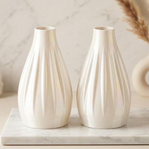 Shatterproof Small Bud Vases for Centerpieces - 2-Piece Waterproof & Weighted Mini Flower Vases (5.1" H) - Modern Table Decor for Weddings Parties & Events - color: White