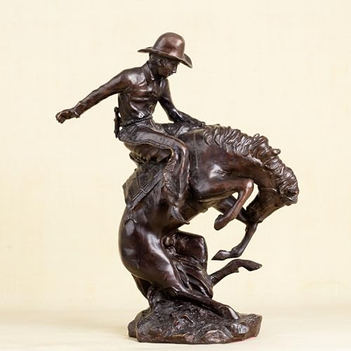 Bronze The Bronco Buster Sculpture by Frederic Remington - Classic Western Cowboy Taming Wild Horse Bronze Statue, Perfect for Art Collectors and Home Decor (Solid Copper Base) - color: 3-solid Copper Base