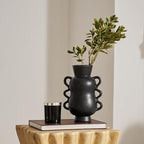DN DECONATION Black Ceramic Vase Home Decor with Wave Handles, 10'' Tall Rustic Farmhouse Flower Vase for Table Centerpiece, Bookshelf, Living Room, Office, Modern Nordic Minimalist Decorative Vases