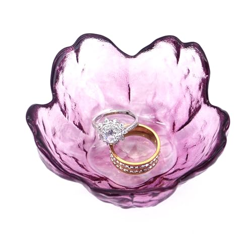 Amethyst Flower Ring Dish Jewelry Tray, Decorative Glass Trinket Dish, Modern Accent Tray for Vanity - color: Amethyst