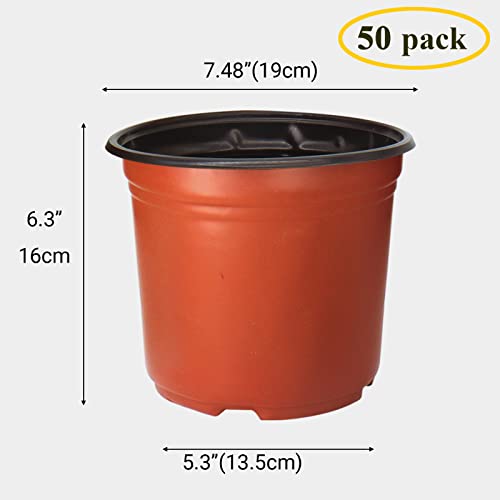 50 Pack 1 Gallon Plastic Plant Nursery Pots Thickened Soft Plastic Plant Pots with 50 Pcs Waterproof Plastic T-Type Plant Tags and 2Pcs/Set Transplanting Digging Mini Tools - size: 1 gallon--7.48inch(50pcs)