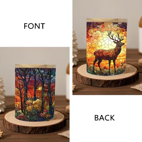 Stained Glass Sika Deer Tealight Candle Holder Animal Full Wrap Tea Light Candle Jar Flickering Tea Light Inspiration Home Decoration, LED Tealight Candleholder for Birthday, Christmas - color: Sika Deer