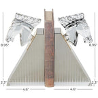 Deco 79 Glass Horse Decorative Bookends Head Non Skid Bookends with Pyramid Bases, Set of 2 Office Bookends 5", 9" H, Clear - size: 5", 9"H