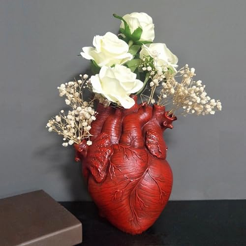 Vase Flower Vases Heart Shaped Decor Resin Flower Pot Modern Unique Nordic Art Style Decorative Vase for Home Wedding Gift Desktop Living Room Decoration - Red - color: Red