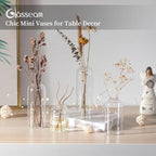 Glasseam Glass Bud Vase for Centerpieces, 4pcs Small Flower Vase Set for Single Rose Bouquet, Modern Minimalis Clear Table Centerpieces for Home Decor Living Room Bathroom Kitchen Wedding Party