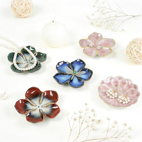 SEEDUSTRY Ceramic Jewelry Tray, Petal Ring Dish, Small Ceramic Jewelry Trinket Holder, Desktop Decoration, Dainty‌ Plate for Rings, Earrings, Necklace, Gifts for Mother Girlfriend Daughter Sister - color: Ink Pink
