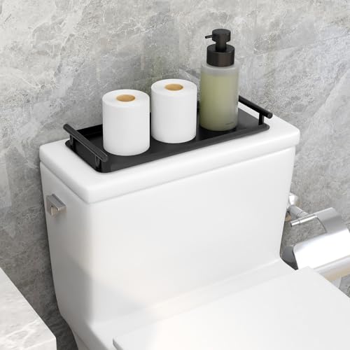 FEILERN Toilet Paper Basket, Stainless Steel Toilet Tank Tray with Handle for Organizing - Toilet Paper Basket Storage for Toilet Tank, Bathroom, Kitchen Counter (Black)