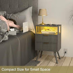 JOONEE Nightstand with Charging Station and LED Lights,Modern Bedside Table with 2 Storage Drawer and Open Wood Shelf, for Bedroom and Small Spaces,Night Stand with Solid Wood Legs,GreyOak - color: Greyoak