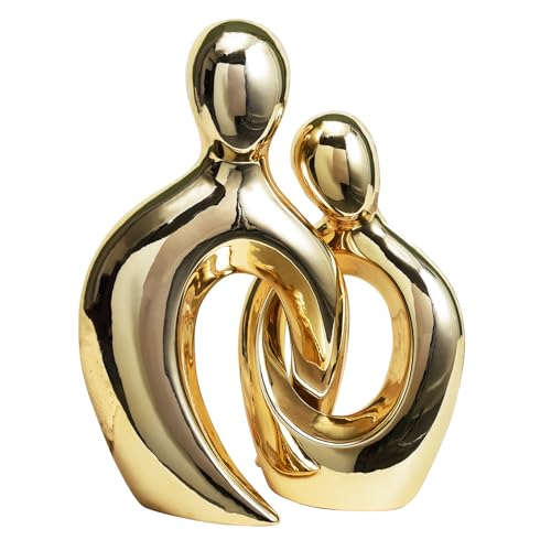 Quoowiit Ceramic Couple Sculptures for Home Decor, Abstract Lover Statue for Shelf, Office, Living Room, Bedroom Decorations, Gifts for Anniversary, Valentine's Day, Birthday - color: Gold