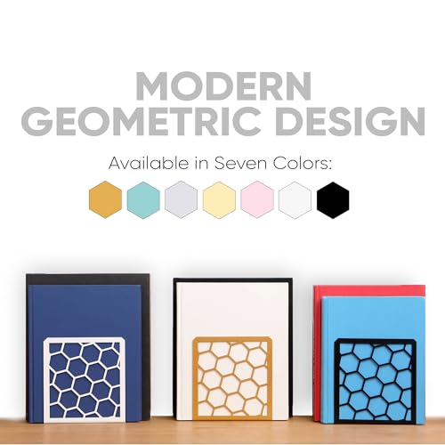 GEOMOD Geometric Honeycomb Gray Metal Bookends Decorative - Tall Sturdy Book Ends for Shelves - Modern Heavy Duty Bookend Stopper - Office or Home Book Shelf Book Holder - 6x3.25x6.25 Inches - 1 Pair - color: Gray, size: 1 Pair, style: Honeycomb