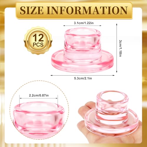 12 PCS Glass Taper Candle Holders Bulk Pink Candlestick Holders Clear Short Tapered Candle Stick Holder Decor Set for Table Centerpiece Wedding Party Advent Christmas Home Decorations - color: Pink