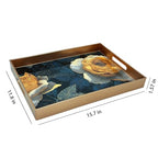 Serving Tray with Handles, 15.7 * 11.8 inches, Plastic Ottoman Tray with Exquisite Paintings, Trays for Coffee Table - color: Golden Rose Night