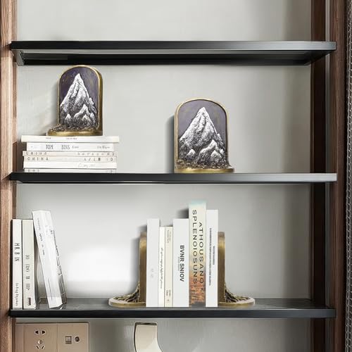 Snow Mountain Vintage Heavy Bookends, 2 Unique Bronze Decorative Bookend for Shelves or Bookcase, Anti-Slip Book Shelf Bookends Decorative, Gifts for Mother and Father - style: Snow Mountain