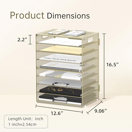 DALTACK 9-Tier Paper Organizer for Desk, Mesh Letter Tray Desk Organizer with Handles, Space-Saving File Organizer for Office Home School, Golden Yellow - color: Desk Organizer Golden Yellow