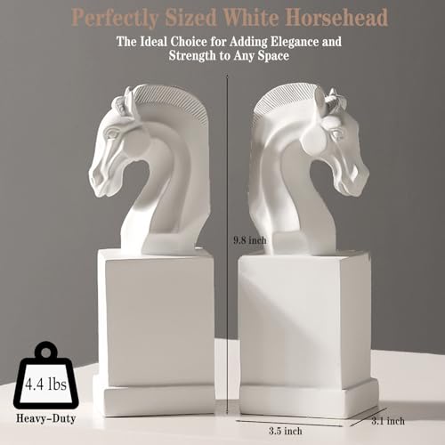 Decorative Horse Bookends Sculptural - Modern Minimalist Resin Bookends for Shelves - Heavy Duty White Book Holder for Modern Living Room Home Library Office Desk, Gift for Book Lovers