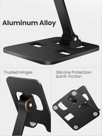 Phone Stand for Desk, Dual Folding Cell Phone Holder, Fully Adjustable Portable Mobile Phone Holder for iPhone 17 16 15 14 13 12 11 Pro Max Plus Air, Galaxy S25 S24, All Phones (Black) - color: Black
