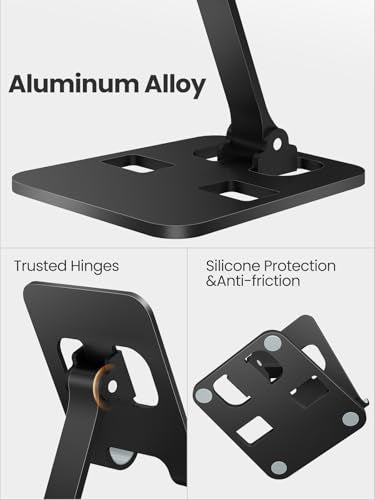 Phone Stand for Desk, Dual Folding Cell Phone Holder, Fully Adjustable Portable Mobile Phone Holder for iPhone 17 16 15 14 13 12 11 Pro Max Plus Air, Galaxy S25 S24, All Phones (Black) - color: Black