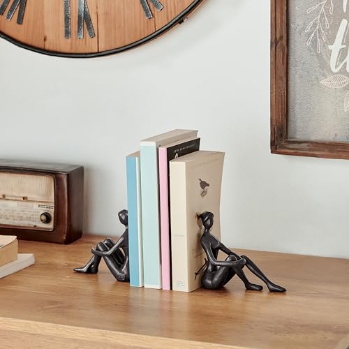Brown Cast Iron Abstract Sitting Female Sculpture Pair Bookend Set of 2 - Tabletop Figurines for Desks, Accent Tables, or Shelves