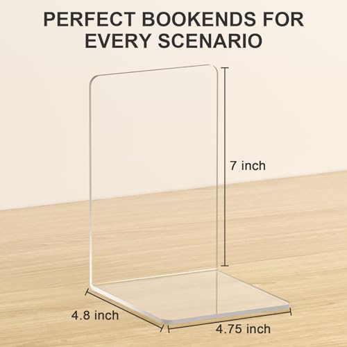 VFINE Acrylic Bookends 8 Pieces, Book Ends for Shelves, Clear Bookends for Shelves Decor Book Ends for Desktop Organizer, Book Stopper for Home Office School Supplies, 7 * 4.8 * 4.75 inch - color: Clear Bookends 4 Pairs