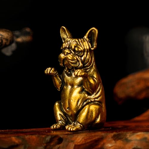 CHOVY Vintage Brass French Bulldog Figurine - Handmade Sitting Dog with Raised Front Leg, Solid Metal Collectible Sculpture, Retro Desk Art for Office, Shelf & Pet Lover's Curio Collection - color: French Bulldog