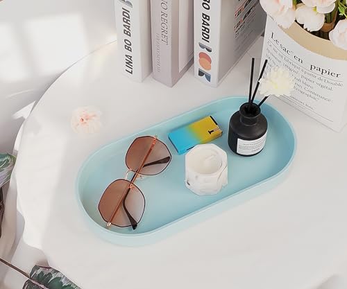 Blue Small Tray (11.8 inch), 3 Pack Oval Tray for Kitchen Counter, Bathtub Bathroom Vanity Items, Countertop Organizer, Coffee Accessory, Bar, Serving Seasoning, Salt and Pepper, Soap. - color: Blue-3 Tray, size: 11.8" x 5.9" x 1.2"