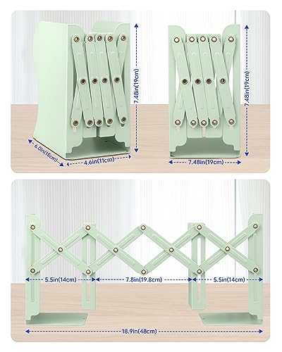 Honagu Adjustable Bookends, Metal Book Ends for Shelves Heavy Book, Desk Magazine File Organizer for Home, Office, Books, Papers, Extends up to 19 inches (Macaron Green) - color: Macaron Green