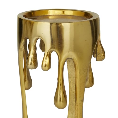 CosmoLiving by Cosmopolitan Aluminum Metal Abstract Decorative Candle Holder Melting Drip Candle Stand, Set of 3 Candlestick Holder 12", 10", 8"H, Gold - color: Gold