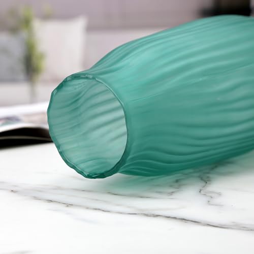 Modern Ribbed Glass Vase 8in Frosted Green Elegant Decorative Vases for Home Flowers Bouquet Arrangements, Centerpieces, Dinner Table,Office Decor - color: Frosted Green, size: H-8.0IN