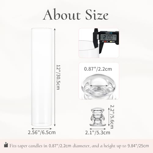 Glass Hurricane Candle Holder: 12" Tall Candlestick Holder Bulk with Cylinder Windproof Cover Set of 6 Clear Taper Candle Holders for Wedding Party Birthday Christmas Decor - size: 12" H - 6 Pcs