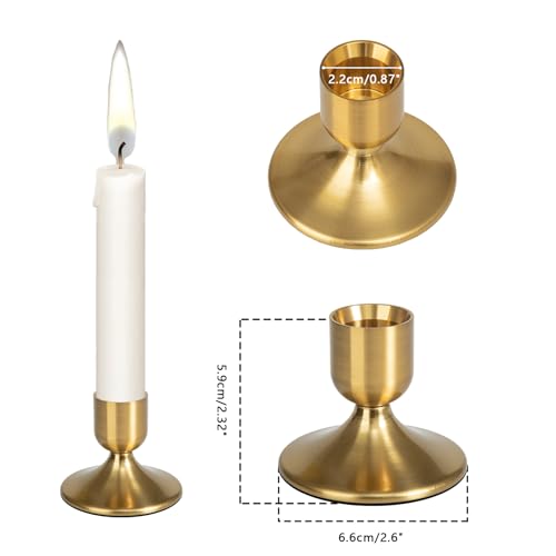 16Pcs Gold Candle Holders Metal Taper Candlesticks Holders Short Skinny Brass Candlestick Holders Candlestick Holders Bulk for Wedding Thanksgiving Centerpieces Christmas Birthday Party Holiday (16)