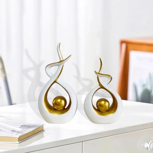 Fenteer 2X Abstract Art Statue Decorative Shelf Decorations Ornament Modern Home Decor Accents for TV Cabinet Office Mantelpiece Gift, Gold